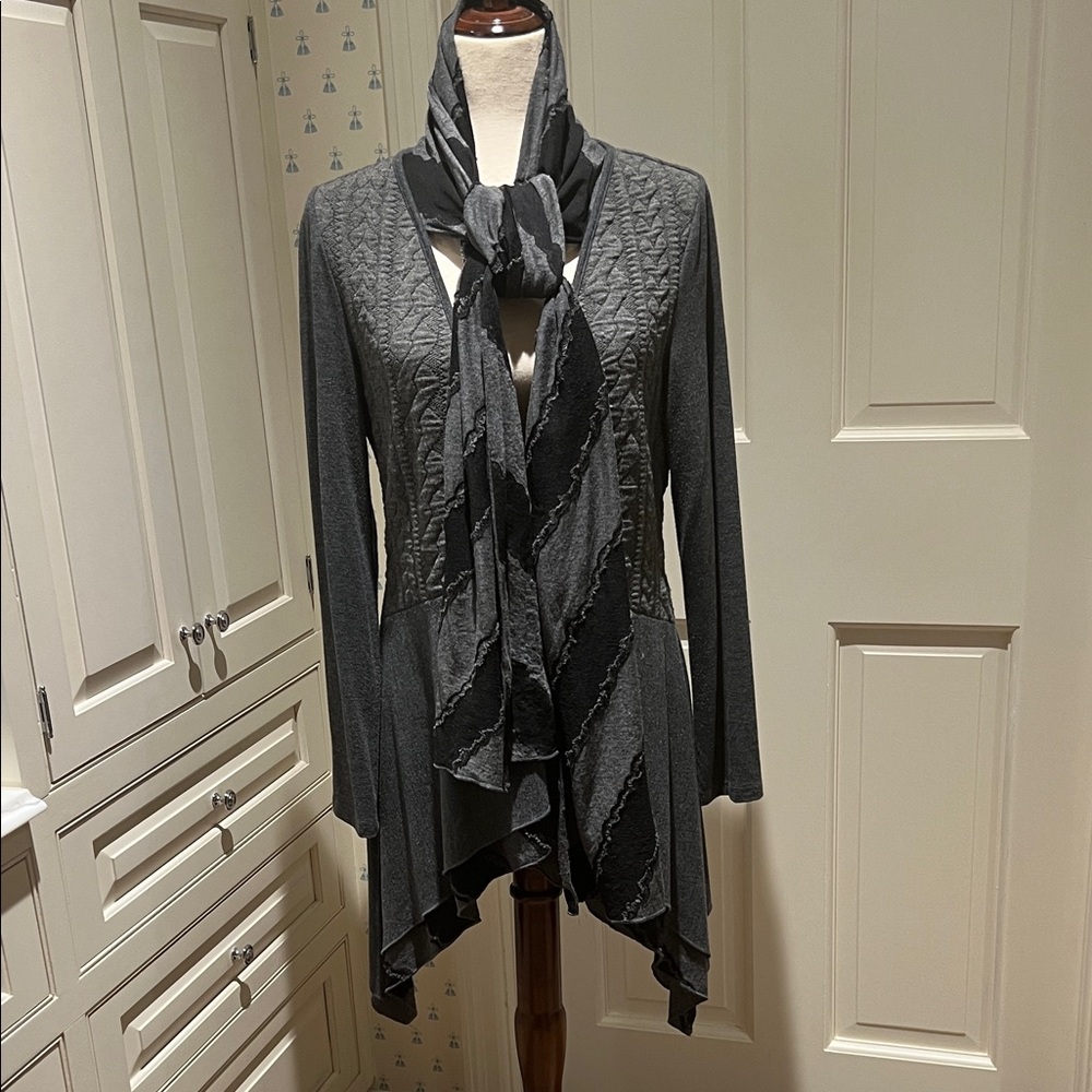 Medium Gray Long Sweater Jacket With Attached Gra… - image 1